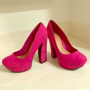 Fuchsia Pink  Suede Platform Pump 7